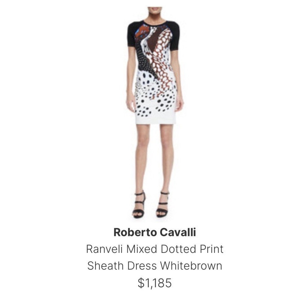 Roberto Cavalli Ranveli Mixed Print Dotted Wing BodyCon Midi Dress Sz 42